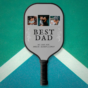 Best Dad Father Foliage Custom 3 Photo Collage Pickleball Schläger