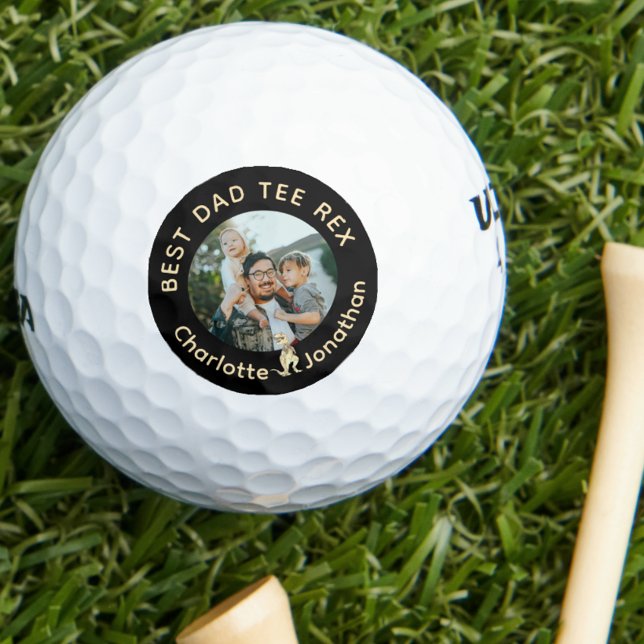 Best Dad Tee Rex Custom Photo Funny Golfball (Our dad is the best tee Rex custom photo kids names funny dinosaur golfing joke golf ball for father)