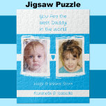 Best Daddy 2 Fotos geben die Namen weiß blau Puzzle<br><div class="desc">Jigsaw Puzzle Geschenkidee für den besten Papa der Welt. Warum nicht das Puzzle rahmen,  wenn es zusammengestellt wurde. Fügen Sie 2 Fotos und Kindernamen hinzu. Hugs & Kisses von den Kindern. Weiß und blau.</div>