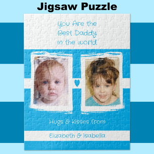 Best Daddy 2 Fotos geben die Namen weiß blau Puzzle