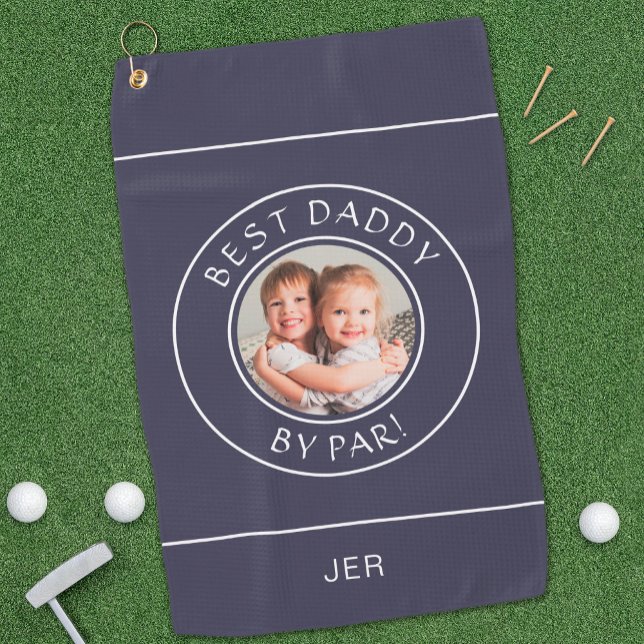 Best Daddy by Par Golfer Modernes Foto Navy Blue Golfhandtuch (Best Daddy By Par Golfer Modern Photo Navy Blue Golf Towel)