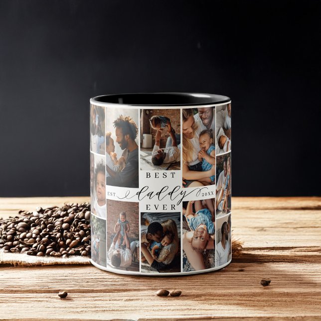 Best Daddy Ever | Foto-Collage des Vaters Zweifarbige Tasse (Best Daddy Ever | Father's Day Photo Collage Two-Tone Coffee Mug)