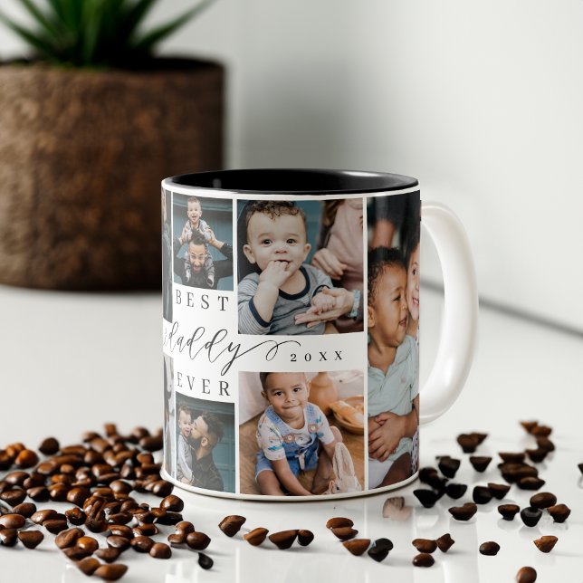 Best Daddy Ever | Vatertag 8 FotoCollage Zweifarbige Tasse (Best Daddy Ever | Father's Day 8 Photo Collage Two-Tone Coffee Mug)