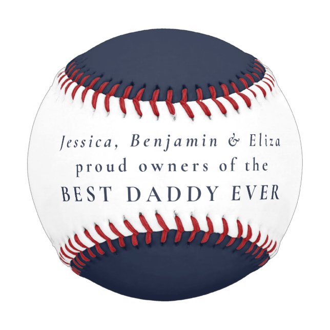 Best Daddy je Custom Kids Names Navy White Baseball (Vorderseite)