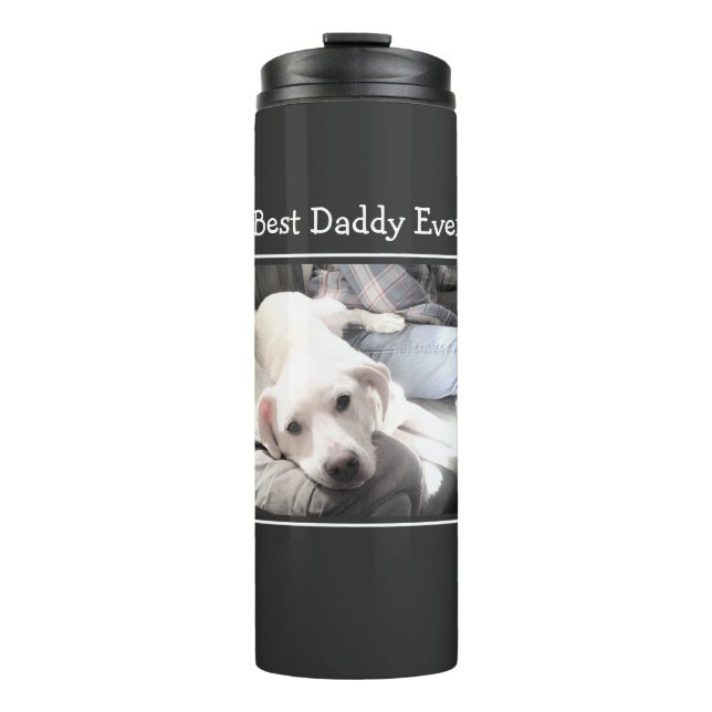 Best Daddy je Niedlicher Welpe Hund Foto Grau Thermosbecher (Vorderseite)