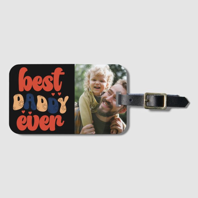 Best Daddy je Retro Personalisiertes Foto Gepäckanhänger (Vorderseite (Horizontal))