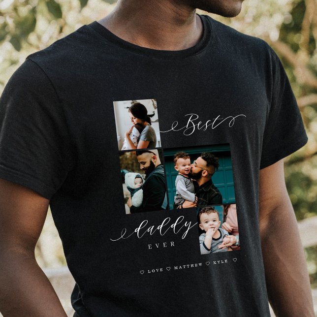 Best Daddy jemals Script Family Foto Keepake Black Tri-Blend Shirt (Von Creator hochgeladen)