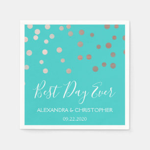 Best Day Ever Aquamarin Blue Confetti Wedding Serviette