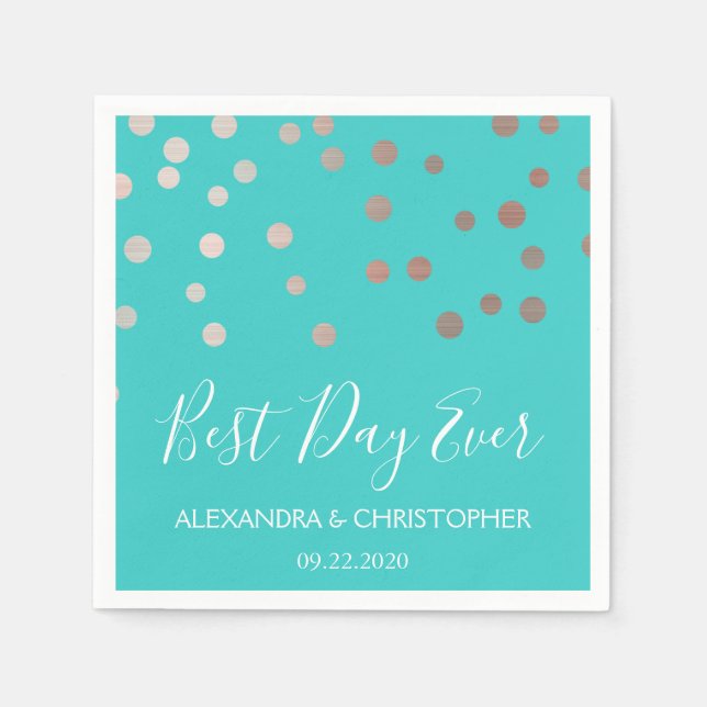 Best Day Ever Aquamarin Blue Confetti Wedding Serviette (Vorderseite)