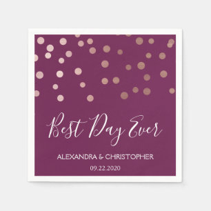 Best Day Ever Burgundy Confetti Wedding Serviette