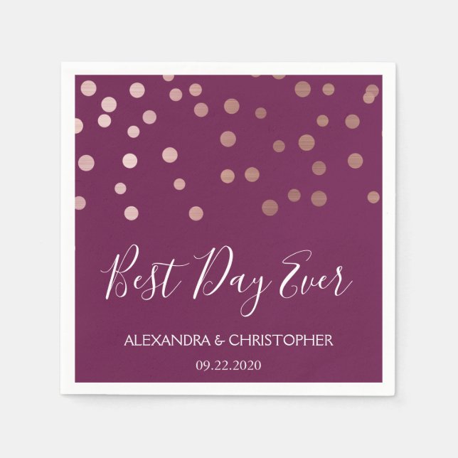 Best Day Ever Burgundy Confetti Wedding Serviette (Vorderseite)