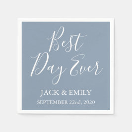 Best Day Ever Dusty Blue und White Napkins Serviette