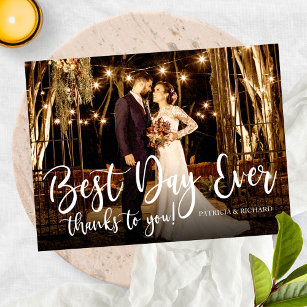 Best Day Ever Elegantes Foto Hochzeit Vielen Dank Postkarte