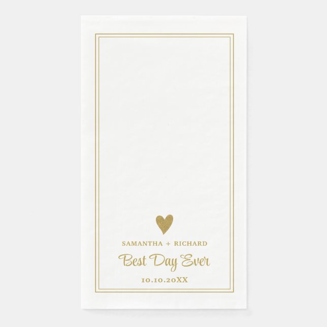 Best Day Ever Gold Heart Wedding Personalisiert Serviette (Vorderseite)