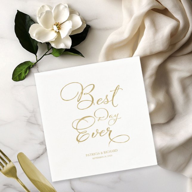 Best Day Ever Gold Imitate Foil Script Wedding Serviette (Von Creator hochgeladen)