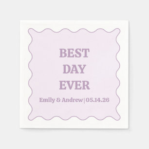 Best Day Ever Lavender Lila Wavy Custom Wedding Serviette