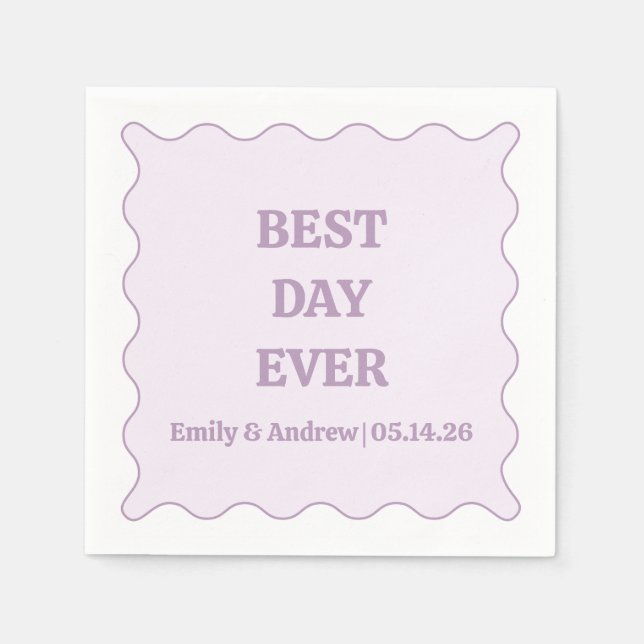 Best Day Ever Lavender Lila Wavy Custom Wedding Serviette (Vorderseite)