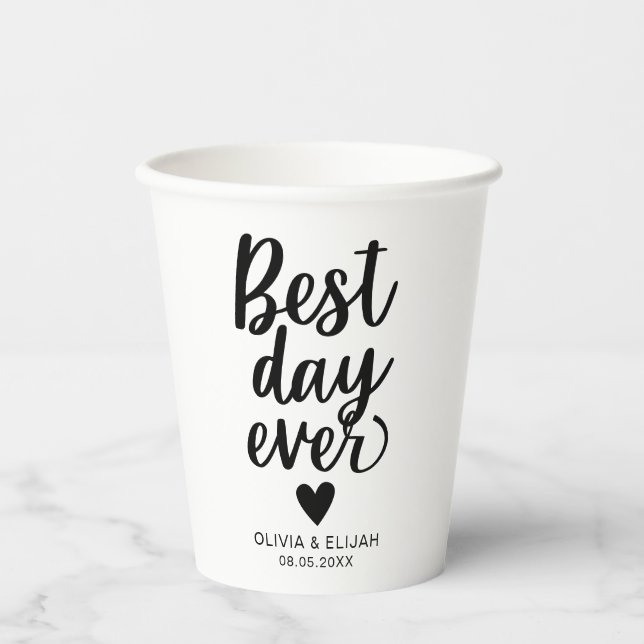 Best Day Ever mit Heart Wedding Paper Cups Pappbecher (Vorderseite)