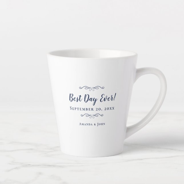 Best Day Ever Navy Blue Elegante Hochzeitsfeier Em Milchtasse (Rechts)
