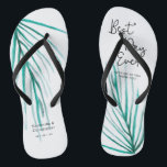 Best Day Ever Personalisiert Beach Wedding Flip Flops<br><div class="desc">Aquarellpalm-Blätter,  moderne handgeschriebene Schrift für den "besten Tag aller Zeiten",  diese Flip-Flops sind lustig und funktionell. Erweitern Sie Ihre Wertschätzung,  indem Sie Ihre Füße anziehen und glücklich behalten.</div>