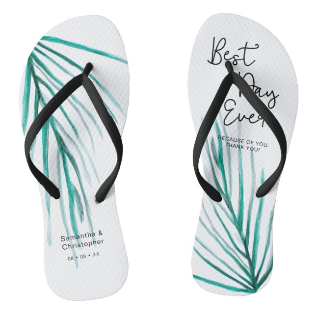 Best Day Ever Personalisiert Beach Wedding Flip Flops (Fußbett)
