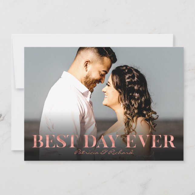 Best Day Ever Rose Gold Wedding Danke Foto Karte (Vorderseite)