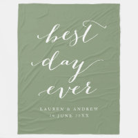 Best Day Ever Sage Wedding Fleece Blanket