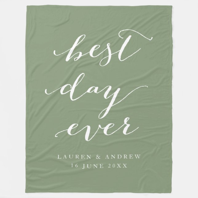 Best Day Ever Sage Wedding Fleece Blanket (Vorderseite)