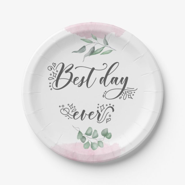 Best Day Ever Script Moderne Wedding Paper Plate Pappteller (Vorderseite)