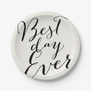 Best Day Ever Script Moderne Wedding Paper Plate Pappteller