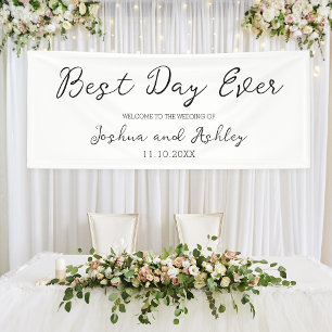 Best Day Ever Script White Simple Wedding Willkomm Banner