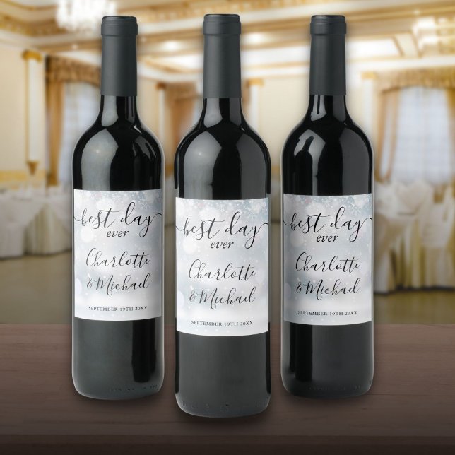 Best Day Ever Script Winter Snowflakes Hochzeit Weinetikett (Best Day Ever Script Winter Snowflakes Wedding Wine Label)