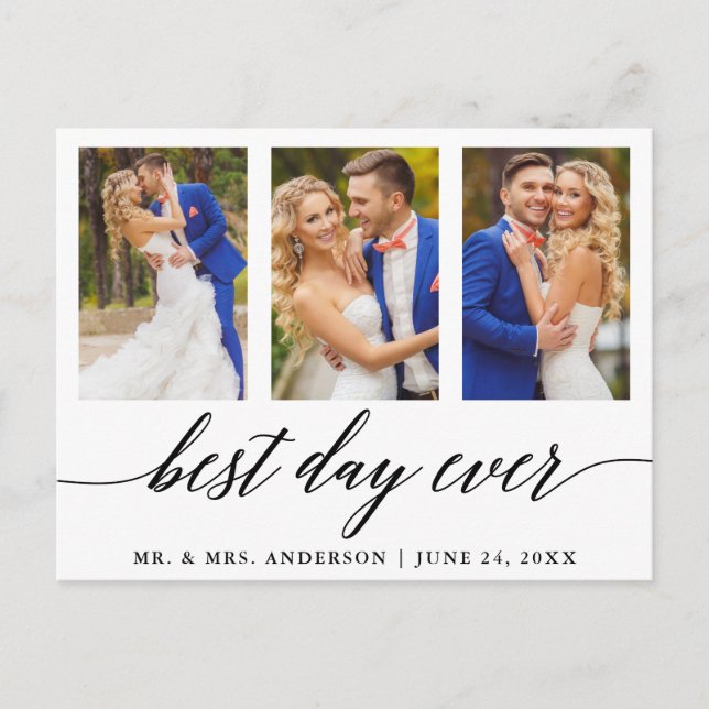 Best Day Ever Wedding Foto Calligraphy Vielen Dank Postkarte (Vorderseite)
