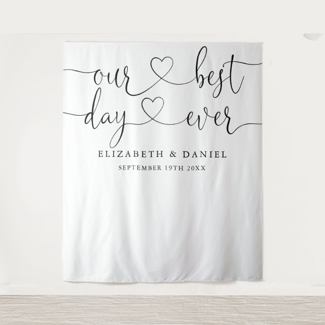 Best Day Heart Script Wedding Foto Stand Hintergru Wandteppich (Vorderseite)
