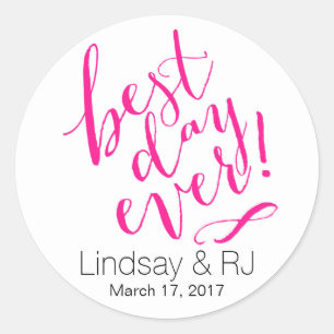 BEST DAY JE Wedding Day   Pink Runder Aufkleber