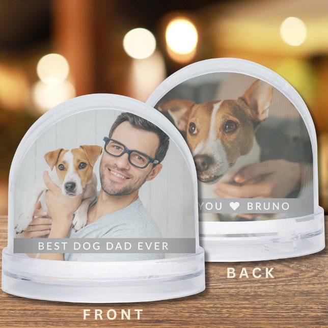 Best Dog Dad Ever 2 Photo Personalized  Gift Schneekugeln (Von Creator hochgeladen)