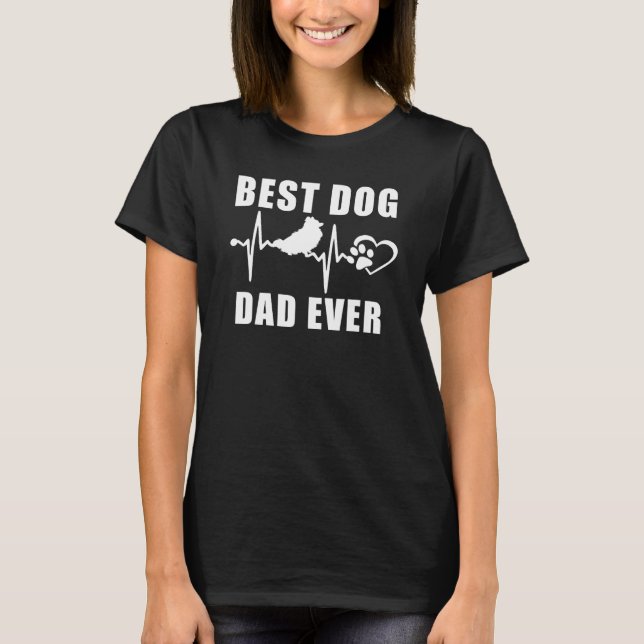 Best Dog Dad Ever Pomeranian Dog  Heartbeat Paw T-Shirt (Vorderseite)