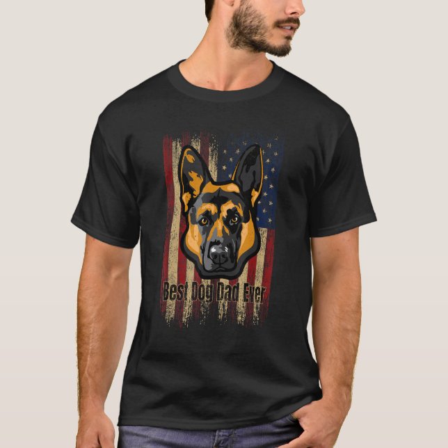 Best Dog Dad Ever US Flag, German shepherd America T-Shirt (Vorderseite)