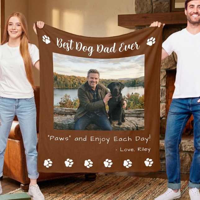 Best Dog Dad Paws Brown Pet Photo Fleecedecke (Von Creator hochgeladen)