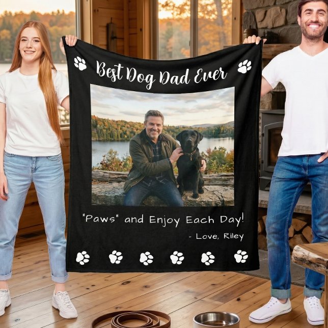 Best Dog Dad Paws Pet Black Photo Fleecedecke (Von Creator hochgeladen)