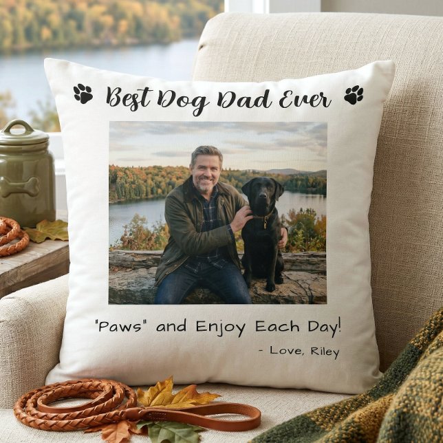 Best Dog Dad Paws Pet Photo White Kissen (Von Creator hochgeladen)