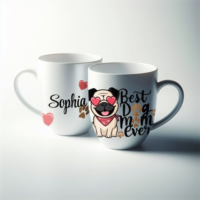 "Best Dog Mama Ever" Persinalize Mops Illustration Jumbo-Tasse (best mom customizable pug mug)