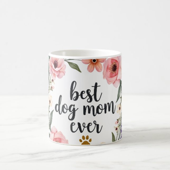Best Dog Mom Ever – Watercolor Floral  Kaffeetasse (Mittel)