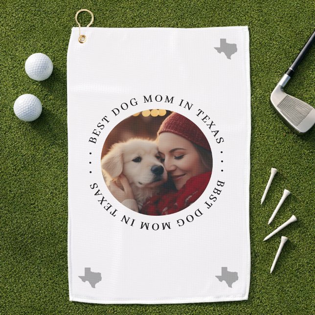 Best Dog Mom in Texas Personalized Photo Golfhandtuch (Personalize with your favourite dog mom with dog photo)