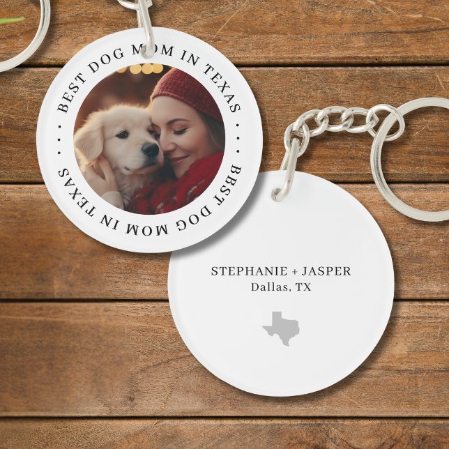 Best Dog Mom in Texas Personalized Photo Schlüsselanhänger (Personalize with photo, names, city.  Matching items available)