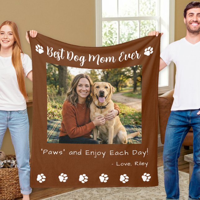 Best Dog Mom Paws Brown Pet Photo Fleecedecke (Von Creator hochgeladen)
