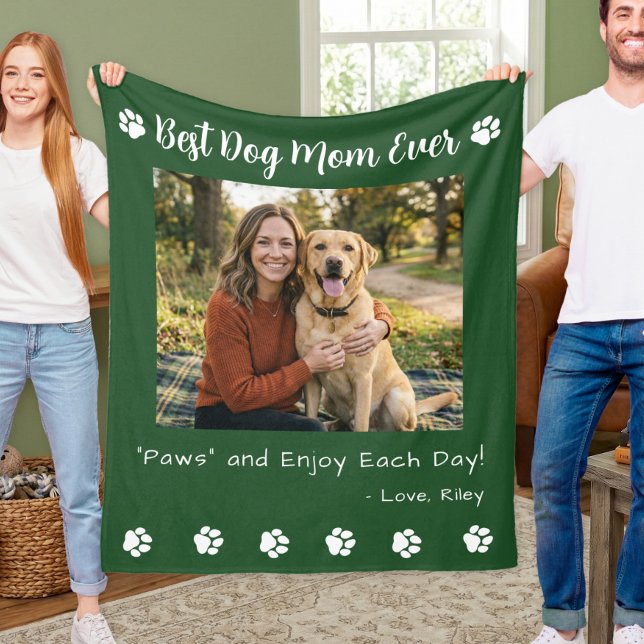 Best Dog Mom Paws Green Pet Photo Fleecedecke (Von Creator hochgeladen)