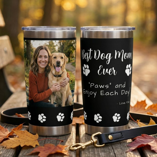 Best Dog Mom Paws Pet Black Photo Coffee Thermobecher (Von Creator hochgeladen)