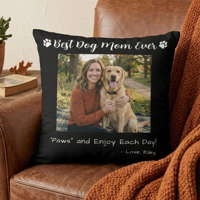 Best Dog Mom Paws Pet Photo Black Kissen (Von Creator hochgeladen)