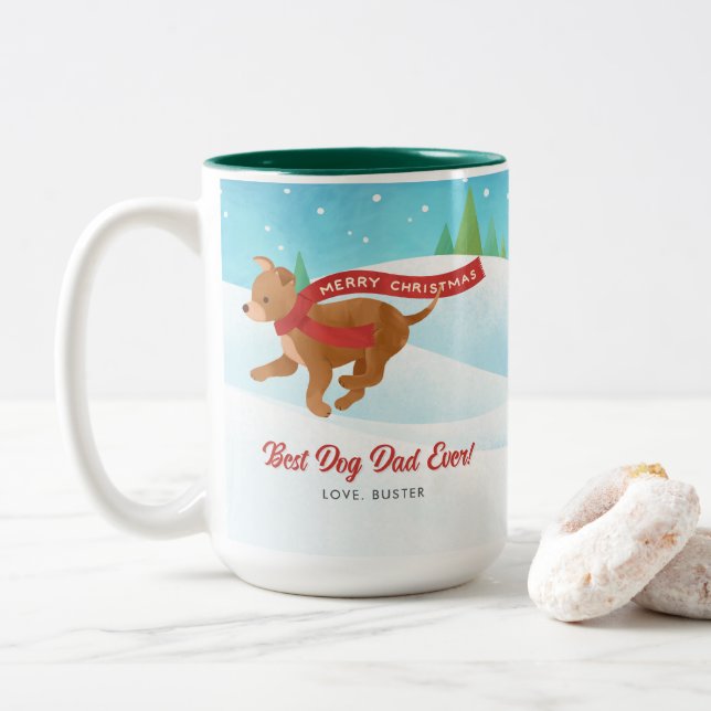 Best Dog Vater Chihuahua Snowy Weihnachtsfeierlich Zweifarbige Tasse (Mit Donut)